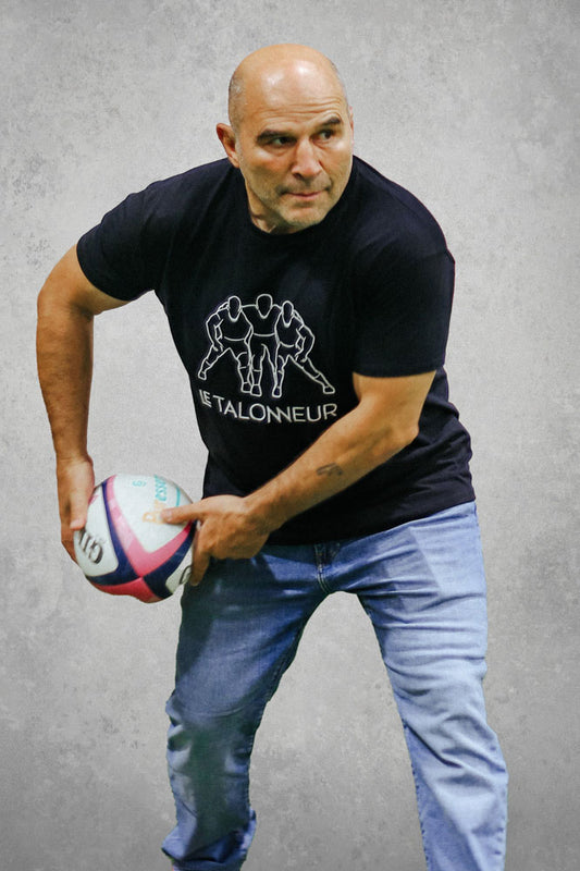 tee shirt noir vincent moscato passe rugby broderie blanche